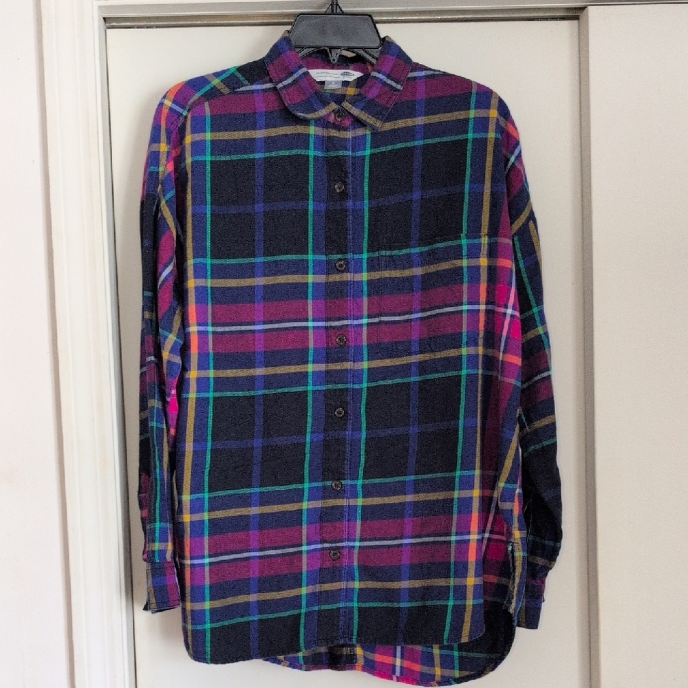 Old Navy Multicolor Plaid Boyfriend Button down Shirt Size Large
